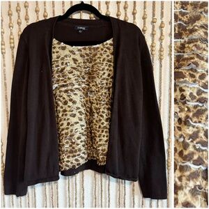 Elementz Y2K 2000s Cheetah Animal Print Brown Sequin Long Sleeve Sweater Top PL